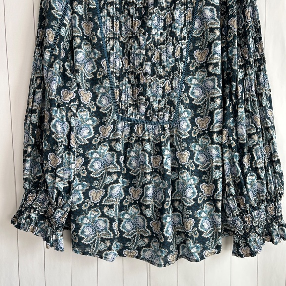 By Anthropologie size XL henley peasant blouse blue cotton long sleeve boho - Picture 4 of 15